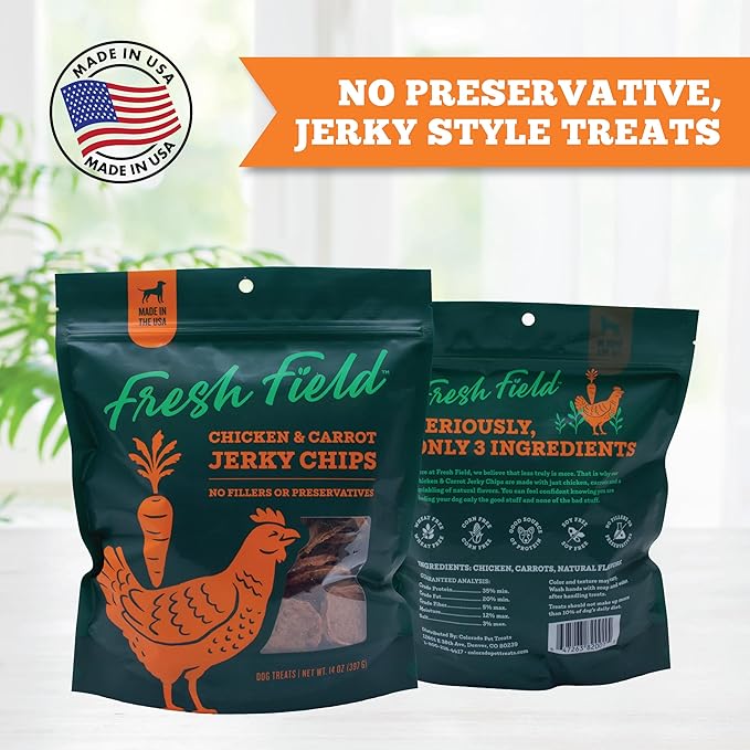 Fresh Field Chicken & Carrot Jerky Chips, 14 oz – All-Natural Dog Treats, USA Made, Supports Digestive & Immune Health
