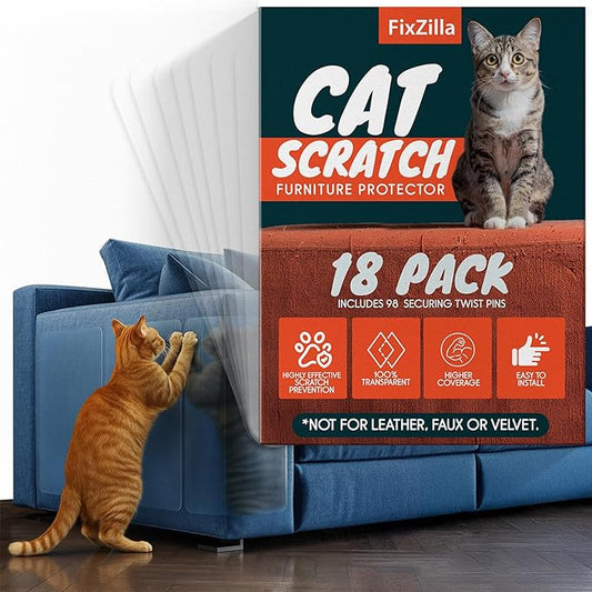 Anti Cat Scratch Furniture Protector, 18-Pack Couch Protector from Cat Claws – Heavy-Duty, Easy-to-Apply Scratching Deterrent and Shield for Sofa Corners, Walls, Doors- with 98 Twist Pins