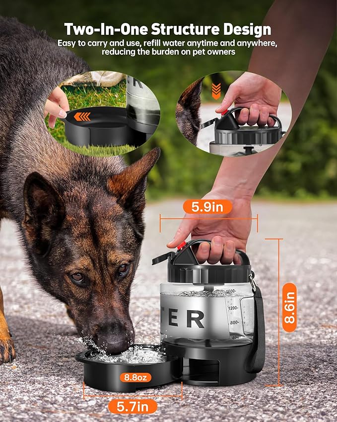 Portable Dog Water Bottle Bowl - 56 oz Travel Water Bowl Dispenser for Dogs Leak Proof, Suitable for Large Pet Drinking, A Must Have for Outdoor, Camping, Walking, Beach, Hunting, and Other Scenes