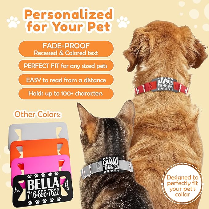 Dog ID Tags Personalized, Silicone Dog Tag Personalized for Pets, Custom Pet Name Tags