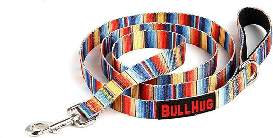 BULLHUG 6 FT Leash With Padded Handle for Bulldogs, French Bulldogs, Pugs & All Breeds - Perfect for Walking, Training Lead (Fiesta)