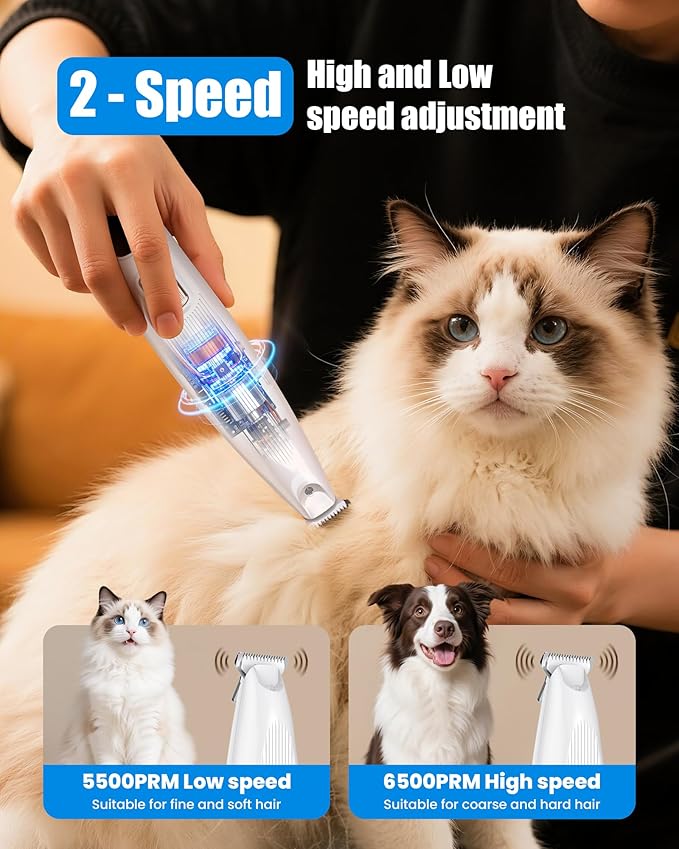 Professional Dog Paw Trimmer with LED Light, New Upgraded 35dB Low-Noise Pet Paw Trimmers for Dog's Feet, 2-Speed Electric Paw Cleaner Grooming Clippers for Dogs, Cats'Paws, Ears, Face, Rump (Pink)