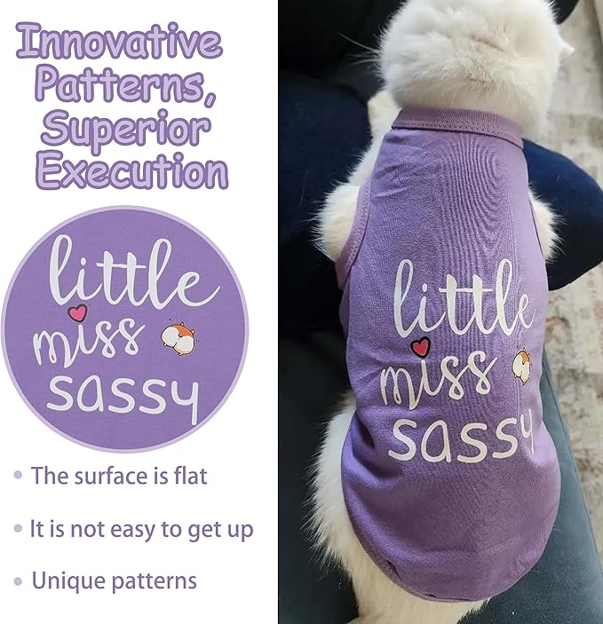 Paiaite Dog Clothes Fashionable Sleeveless Pet Vest: 'Little Miss Sassy' Printed Cotton Dog Shirt, Ideal for Small, Medium, and Large Breeds, Ensuring Comfort and Breathability Purple S