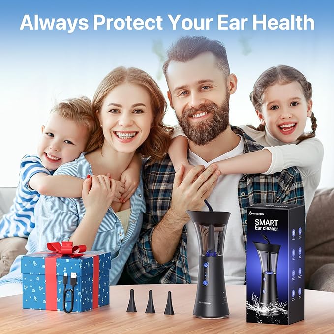 Ear Wax Removal, Upgraded Electric Ear Cleaner with Dual Water Tank, Ear Cleaning Kit with Water Temperature Sensor Effective & Safe Ear Wax Removal Kit, lPX6 Waterproof, 4 Pressure Modes, USB-C Cable