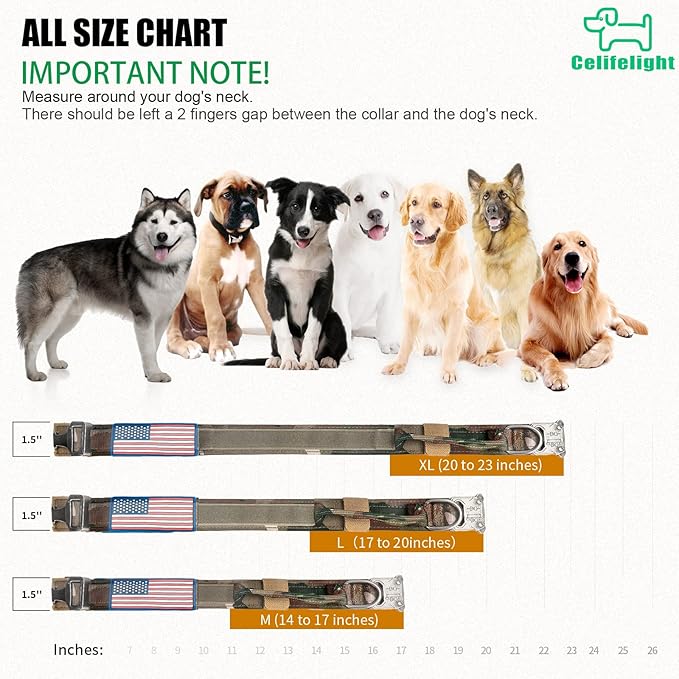 Tactical Nylon Collar - Heavy Duty Metal Buckle with Handle for Dog Training, with Patches (Camo, M)