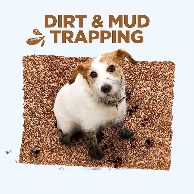 Soggy Doggy Doormat Plain Solid Color Design - Ultra Absorbent Microfiber Chenille Wet Dog Mat for Muddy Paws - Non-Slip and Machine Washable (Caramel Brown, Large 26” x 36”)