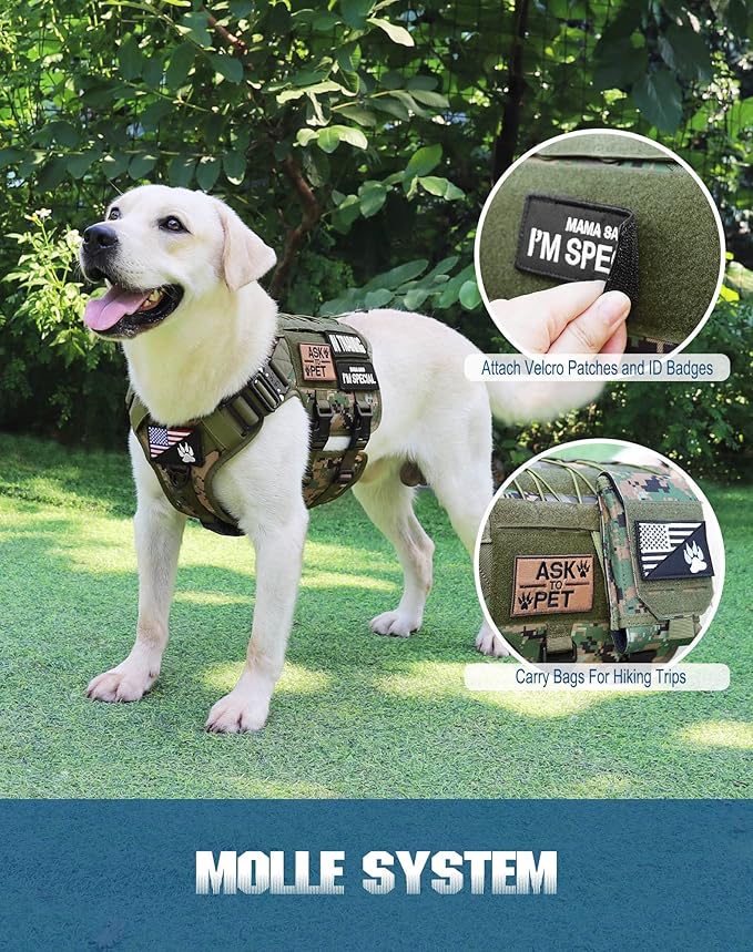 PETNANNY Tactical Service Dog Vest - No-Pull Emotional Support Harness with Hook & Loop Patches & Molle System for Training & Hunting (Woodland Camo, X-Large)