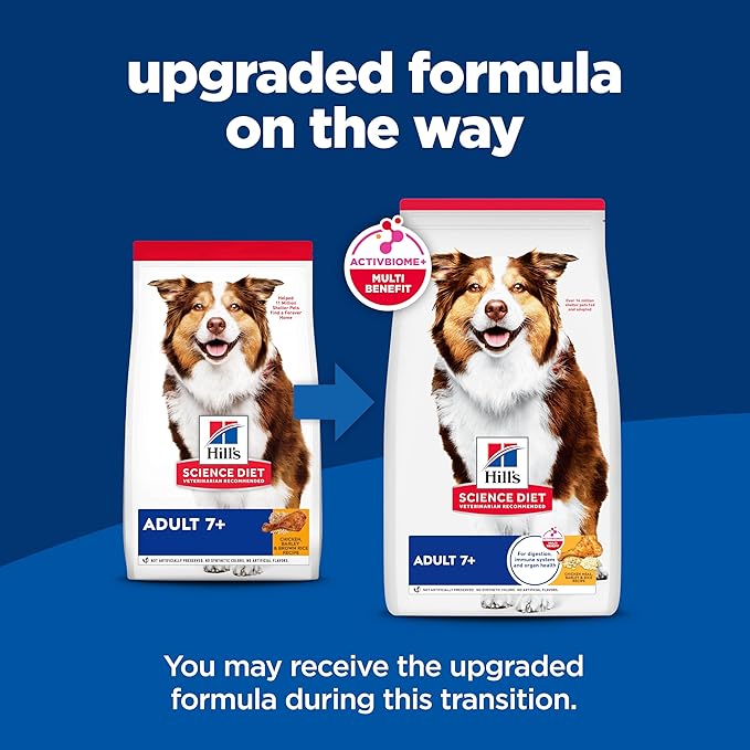 Hill's Science Diet Adult 7+, Senior Adult 7+ Premium Nutrition, Dry Dog Food, Chicken, Brown Rice, & Barley, 33 lb Bag