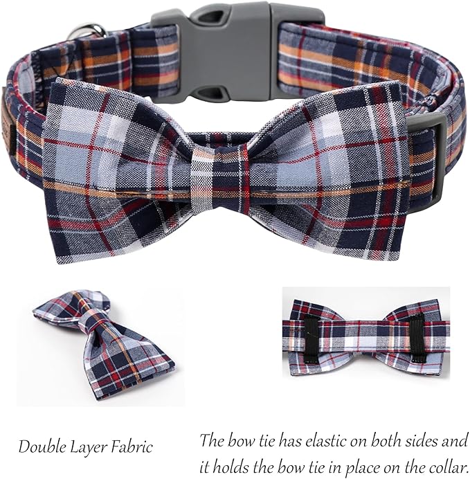 Lionet Paws Dog and Cat Collar with Bowtie Grid Collar Plastic Buckle Light Adjustable Collars for Small Medium Large Dogs