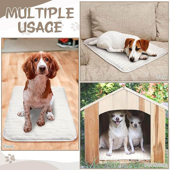 Nuanchu 4 Pack Self Warming Cat Bed Self Heating Dog Cat Pad 24"x18" Dog Crate Mat Extra Warm Thermal Pet Pad for Indoor Outdoor Pets Houses with Removable Washable Cover Non Slip(White)