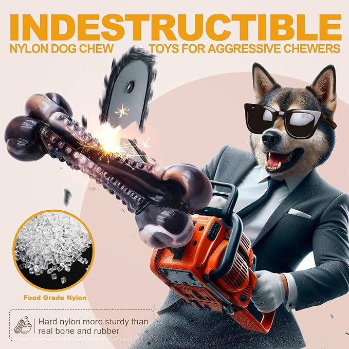 Dog Chew Toys for Aggressive Chewers, 2Pack Indestructible Dogs Bone Toy for Large Small Medium Breeds, Durable Tough Nylon Dog Toys To Keep Them Busy, Puppy Teething Dogs Toy Bone, Beef&Bacon Flavor