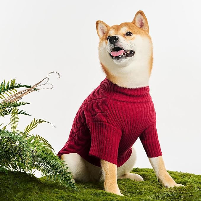 Haloumoning Classic Knit Pullover Dog Sweater, Turtle-Neck Dog Christmas Sweater, Warm Soft Sweaters for Girl Boy for Small Medium Large Dogs