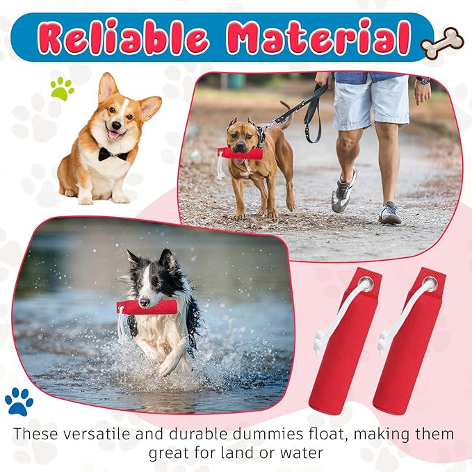 2 Pcs Dog Bumpers Canvas Training Dummy Hunting Dog Training Toys for Easy Throwing (Not Chew Toys)(Red,9.8 x 2.8 Inches)