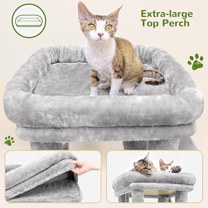 Globlazer Cat Tower for Indoor Cats, Heavy Duty Cat Trees for Large Cats Adult Big Cats Maine Coon Cat Tree Tower with Scratching Post, Extra Large Top Perch, Cat Condos, F61, Cloud Grey, 61inch