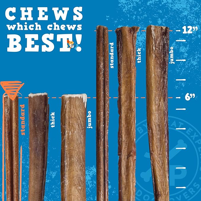 Jack&Pup 6 Inch Standard Bully Sticks for Dogs (7 Pack) Odor Free Bully Sticks for Large Dogs, All Natural Beef Pizzle Sticks