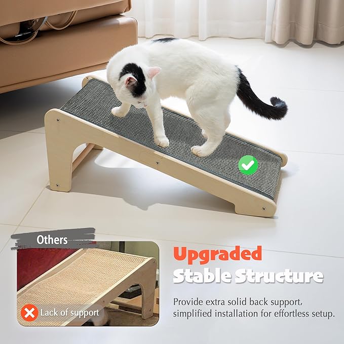 PETKARAY L Shape Cat Scratcher, Sisal Kitty Scratching Ramp, Vertical Scratch Pad for Indoor Cats, 25.5" Furniture Protector with Catnip, Grey