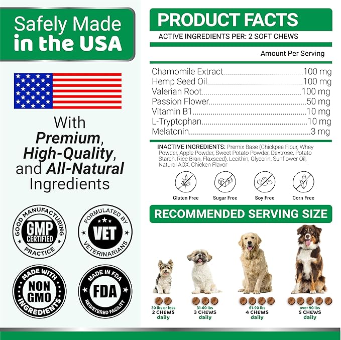 Hemp Calming Chews for Dogs - 240 Treats - Advanced Dog Calming Chews - Anxiety Relief Supplement Treats with Melatonin - Sleep Aid for Separation, Barking, Stress, Hip and Joint Support Made in USA