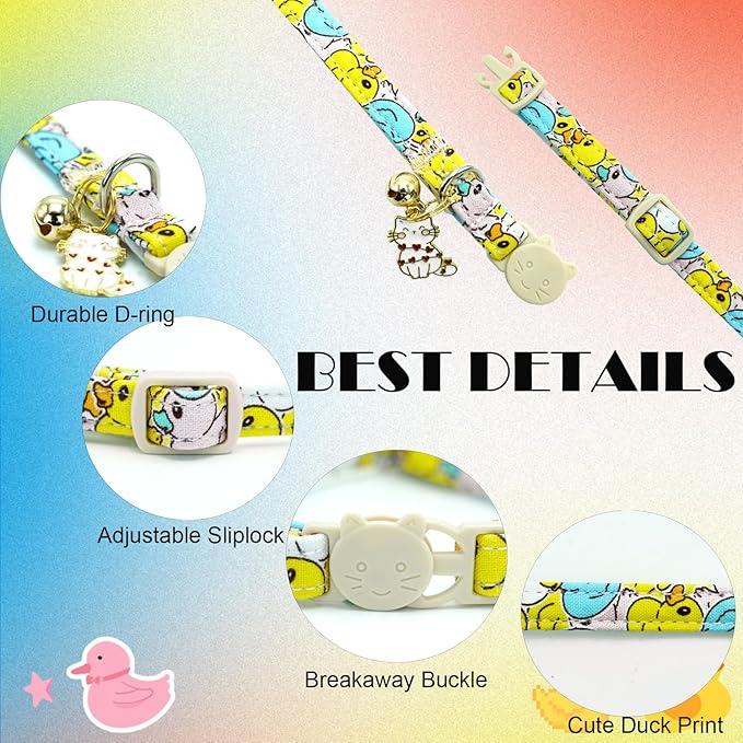 Elegant little tail 2 Pack Cat Collar-Animal Print Cotton Breakaway Cat Collars with Bell Pendant Kitten Boy Girl Safety Adjustable Collar for Small Cats Puppy