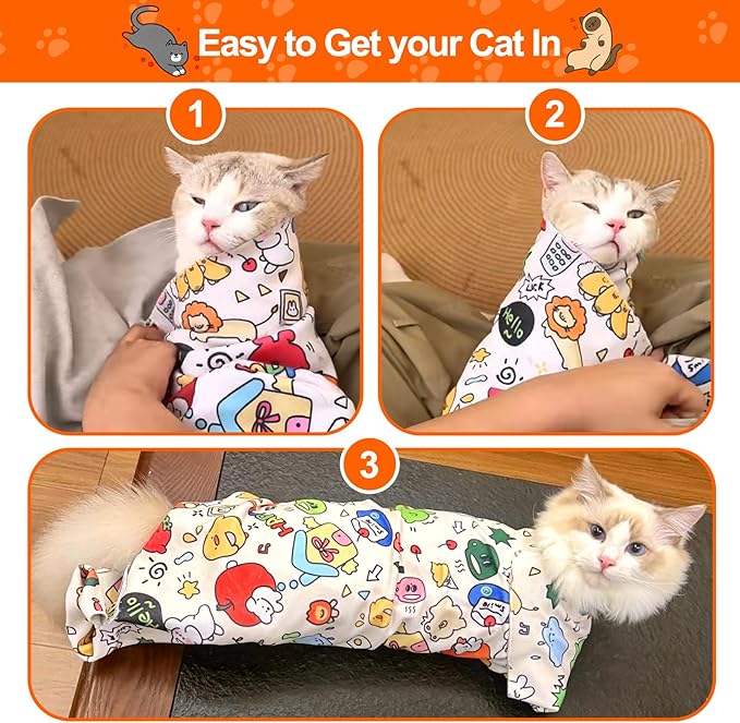 Cat Grooming Supplies - Cat Wrap for Cutting Nails with Cat Nail Clipper and Cat Nail Caps, Cat Restraint for Nail Clipping to Anti-Runaway/Scratch/Bitten, Cat Swaddle Wrap for Calming & Holding Cat