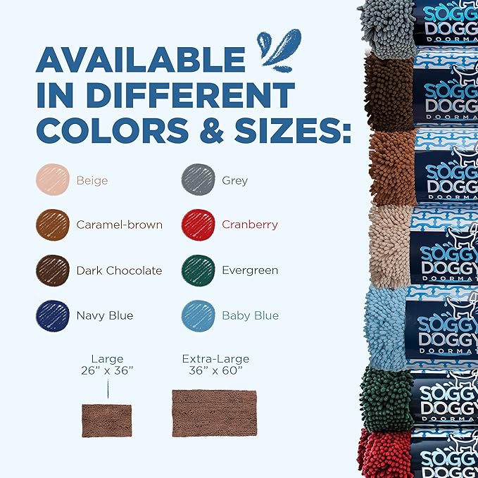 Soggy Doggy Doormat Plain Solid Color Design - Ultra Absorbent Microfiber Chenille Wet Dog Mat for Muddy Paws - Non-Slip and Machine Washable (Dark Chocolate, Large 26” x 36”)