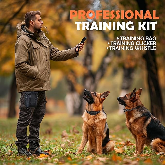 PATPET Dog Training Collar, 1.2 Mile Range 101 Training Levels Dog Shock Collar with Remote Control (15-150 lbs), Waterproof 100% Safe E Collar for Large Breed for 2 Dogs Black with Vivid Orange