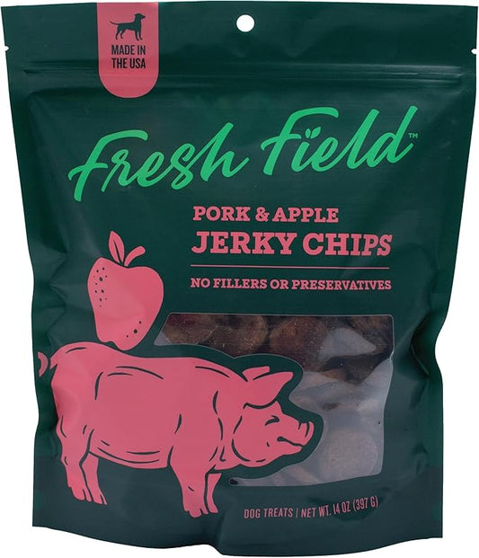 Fresh Field Pork & Apple Jerky Chips, 14 oz – All-Natural Dog Treats, USA Made, Supports Digestion & Nervous System