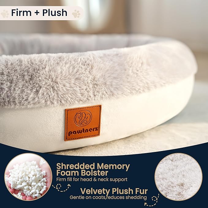 Round Donut Dog Bed – Luxury Orthopedic Dog Beds with Memory Foam – Calming Bolster Pet Bed, Water-Resistant, Washable Plush Cover, Zipper – Small, Medium, Large Dogs & Cats (31 Inches)