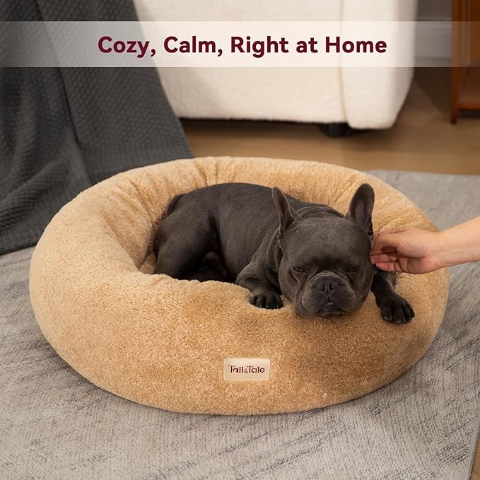 Self-Warming Calming Donut Dog Bed for Small Dogs & Cats – Orthopedic Memory Foam Round Pet Bed for Anxiety Relief & Joint Support, Waterproof Liner, Washable Removable Cover, Non-Slip Bottom