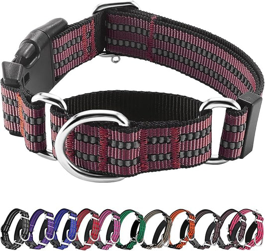 Hikiko Martingale Dog Collars Reflective Nylon Dog Collar with Quick Release Buckle Adjustable Training No Slip Dog Collar (Small, Burgundy)