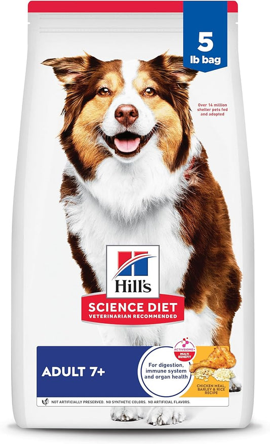 Hill's Science Diet Adult 7+, Senior Adult 7+ Premium Nutrition, Dry Dog Food, Chicken, Brown Rice, & Barley, 5 lb Bag