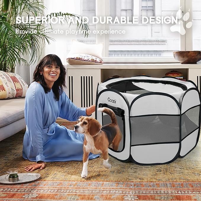 Pet Cat Playpen for Indoor Cats Enclosed, Puppy Dog Play Pen for Outdoor Travel Camping (Large Size, Light Grey)