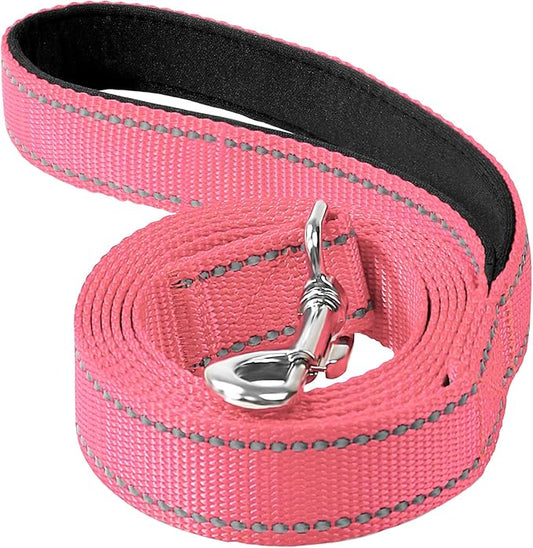 4FT Reflective Nylon Dog Leash with Soft Padded Handle for Walking, Running and Training, Supports Small Medium and Large Dogs (Neon Pink, 1 Inch Wide)