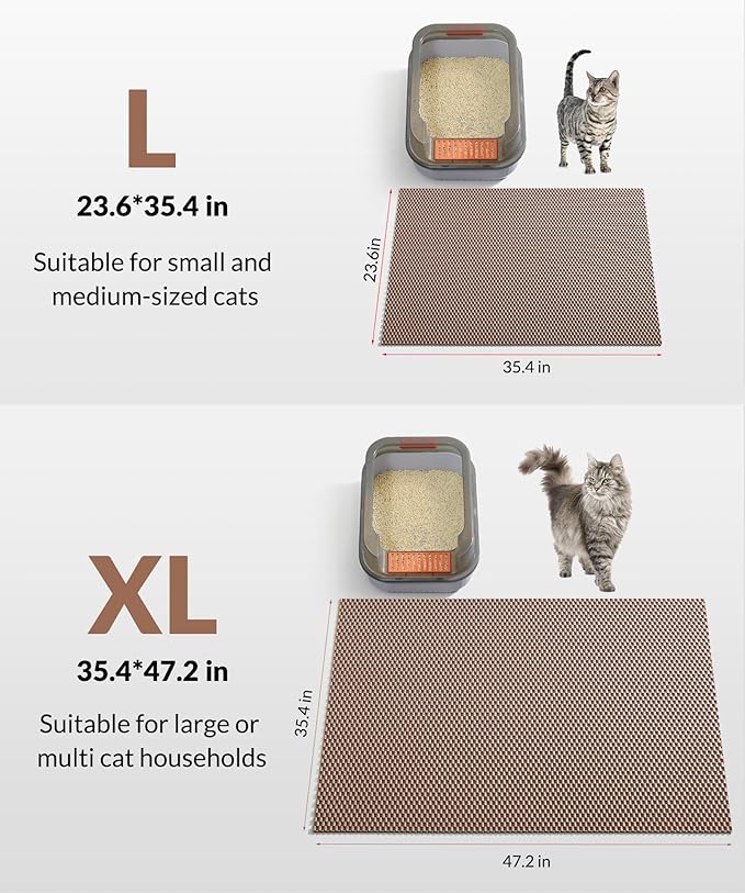 Cooyes Cat Litter Mat - Cut to Fit Any Place, 47"x35" Extra Large Litter Trapping Mat for Litter Box, Easy to Clean, Waterproof & Non-Slip Kitty Pad, Scatter Control to Protect The Floor (Khaki)