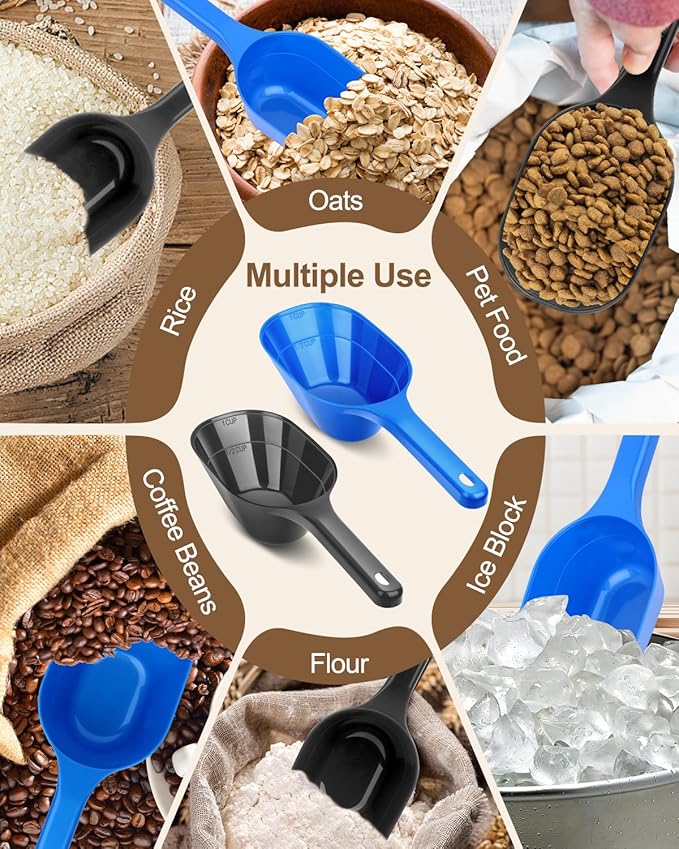 2 Pack Dog Food Scoop, 1 Cup Pet Food Scoop With Measuring Lines (Black and Blue)
