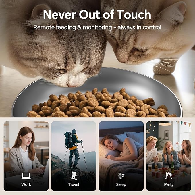 Automatic Cat Feeder with Dual 2K HD Camera, Smart Pet Food Dispenser for Timed Meals, APP Control Laser Interactive Toy Treat Feeders with 2.4G / 5G WiFi, Black