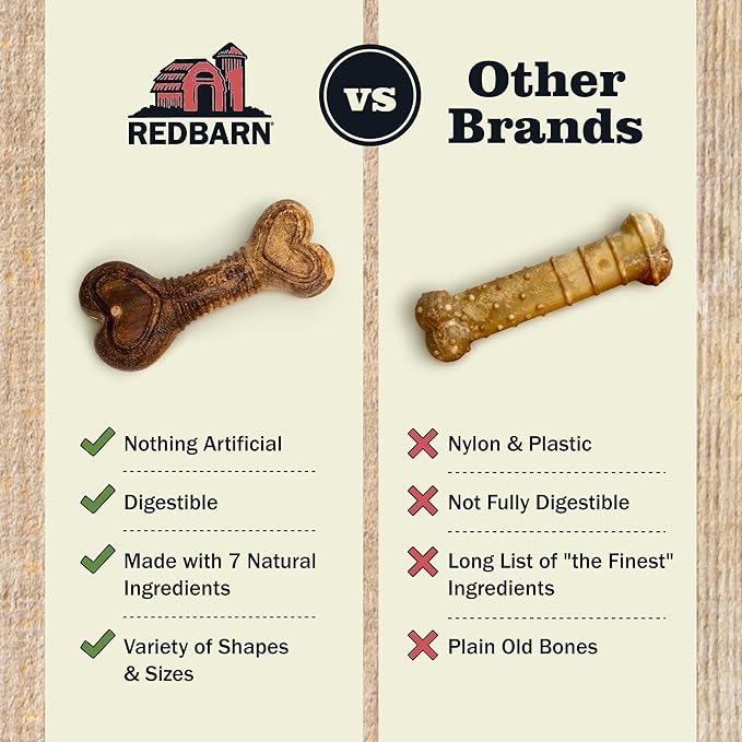 Redbarn Natural Dur-A-Bulls Treats for Dogs - 3 Large Bones - Hickory Flavor - Made in USA Long Lasting 100% Digestible No Artificial Ingredients or Plastic