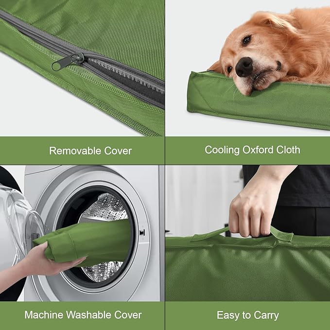 Outdoor Dog Bed for Medium Dogs, Waterproof Dog Crate Mat Orthopedic Egg Crate Foam Pet Bed with Washable Removable Oxford Cover, Light Green