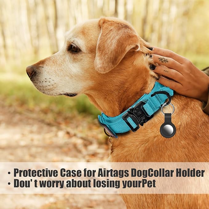 Tactical Dog Collar Military Dog Collar Adjustable Nylon Dog Collar Heavy Duty Metal Buckle with Handle for Dog Training,with Patches(Light Blue 1, M), Medium