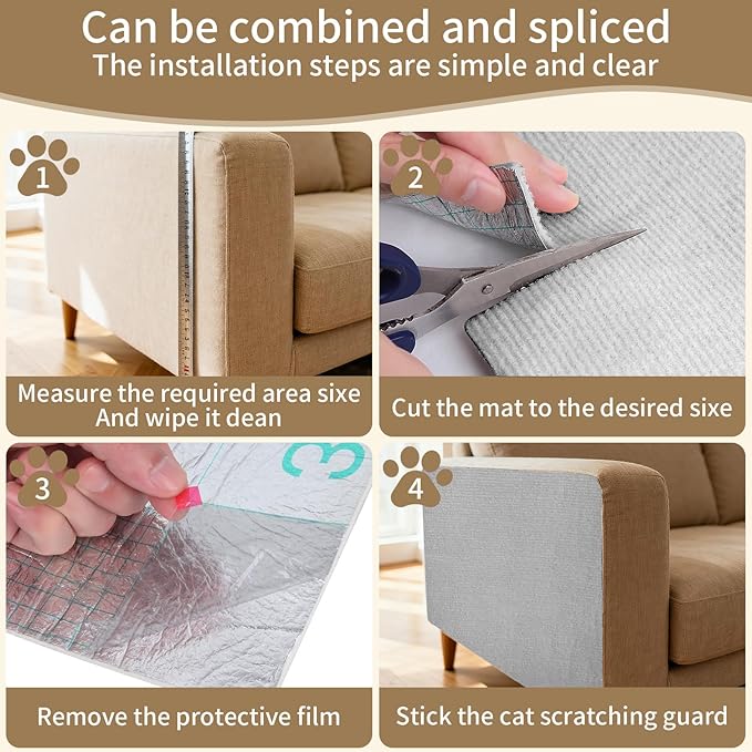 78.7"x15.8" Cat Scratch Mat,Adhesive Cat Scratch Pad for Furniture,DIY Cats Scratch Furniture Protector for Furniture,Sofa,Couch,Covering Cat Scratching Post Replacement Pads,Light Grey
