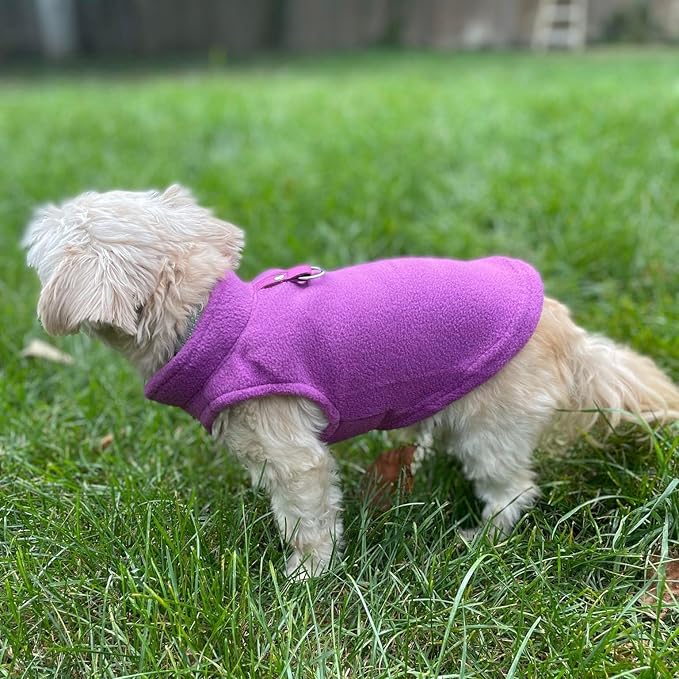 JACKO & CO - Fleece Vest Dog Sweater with Leash Ring - Soft, Warm & Lightweight Pullover Coat for Small & Medium Dogs, Puppies & Cats - Cozy Fall/Winter/Spring Pet Jacket (Purple, X-Small 2-4lbs)