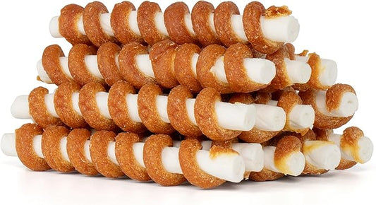 MON2SUN Dog Treats, 5 Inch Chicken Wrapped Rawhide Sticks, Rawhide Twist for Small Dogs, Promotes Dental Health Chew, 10.58oz (13 Count-Pack of 1)