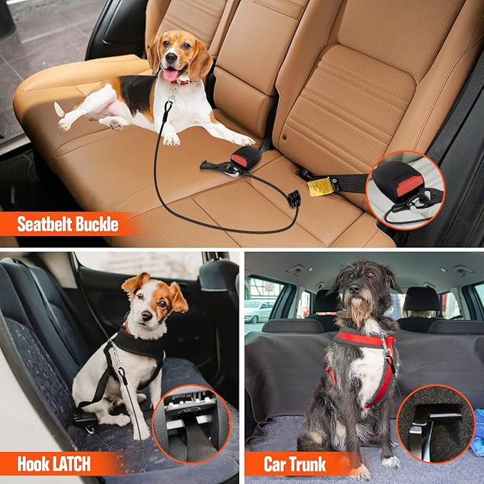 Dog Seat Belt for Car,Chew Proof Dog Car Seat Belt,Dog Seatbelt Harness with Elastic Bungee Buffer,Supports All Cars,Car Harness for Dogs Safety Seat Belt,Heavy Duty Car Seatbelt for Large Dogs Chewer