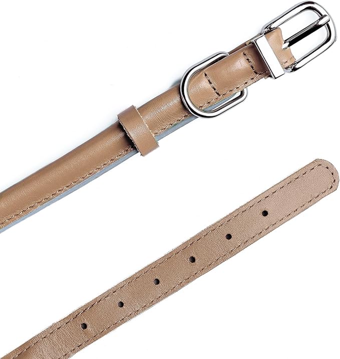 OOPSDOGGY Rolled Leather Dog Collar Reflective Roll Collars for Small Medium Large Dogs Puppy (Beige, XXL, 20'' - 24'')