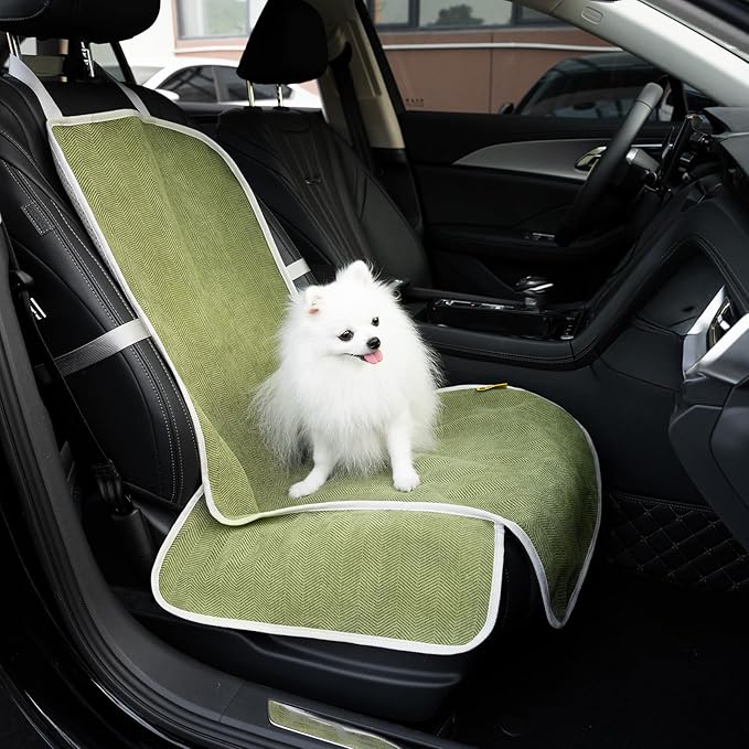 FUNNY FUZZY Waterproof Dog Car Seat Cover for Pets, Soft Car Seat Protector for Dogs with Nonslip Bottom, Scratchproof Dog Seat Cover for Car, Truck and SUV, Green(Front Seat, 18''W x 39''L)