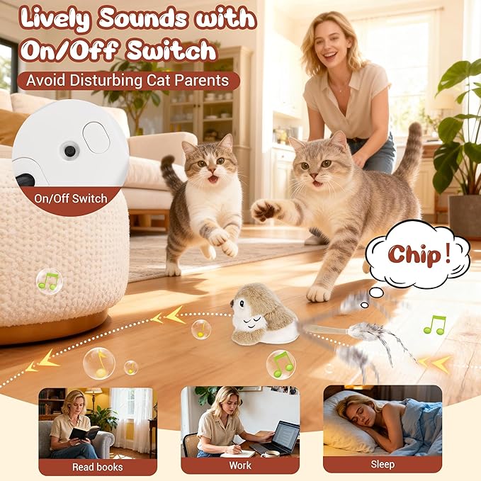 Cat Toys 2026 Upgrade Bird Cat Toy with Catnip Toys Wagging Tail Automatic Moving Cat Toy Chirp Tweet Rechargeable Interactive Kitten Toy（No Flying Bird）