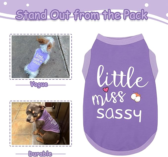 Paiaite Dog Clothes Fashionable Sleeveless Pet Vest: 'Little Miss Sassy' Printed Cotton Dog Shirt, Ideal for Small, Medium, and Large Breeds, Ensuring Comfort and Breathability Purple XS