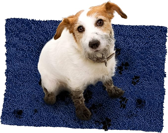 Soggy Doggy Doormat Plain Solid Color Design - Ultra Absorbent Microfiber Chenille Wet Dog Mat for Muddy Paws - Non-Slip and Machine Washable (Navy Blue, Large 26” x 36”)