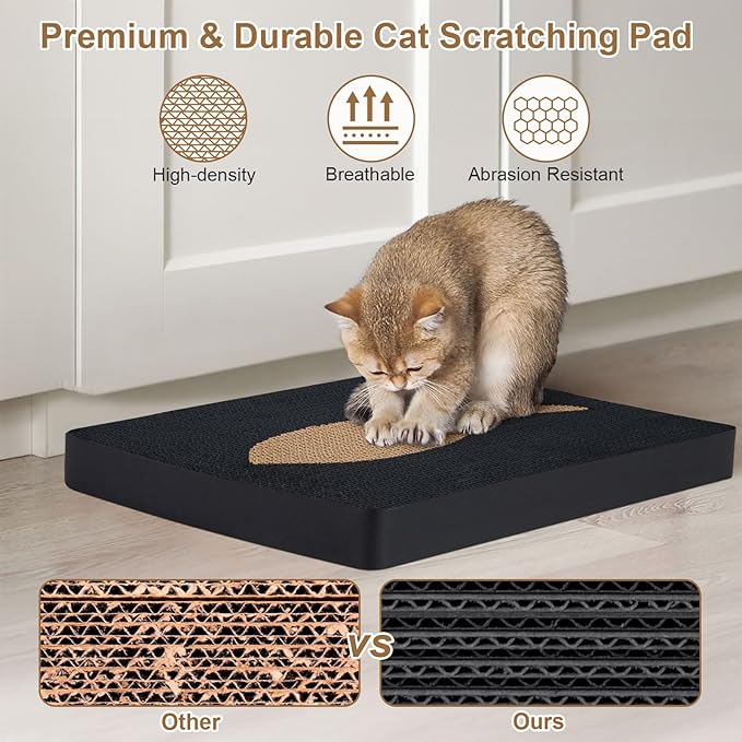 Ownpets Wall Cat Scratcher, Cute Vertical Cat Scratching Board, Wall Mounted Cat Scratch Pad for Wall, Glass, Wood, and Tile, Furniture Protector, Fish Print Black