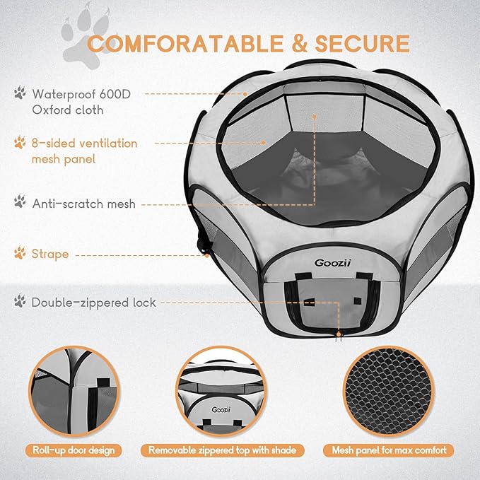 Pet Cat Playpen for Indoor Cats Enclosed, Puppy Dog Play Pen for Outdoor Travel Camping (Large Size, Light Grey)