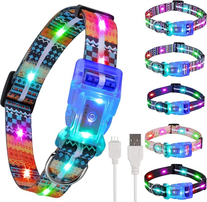 2Pcs Light Up Dog Collars,LED Dog Collar Rechargeable Waterproof,2-in-1 Buckle Type Glow Collar for Medium Large Dogs- ML(Neck:15-25",Strap Width:1")